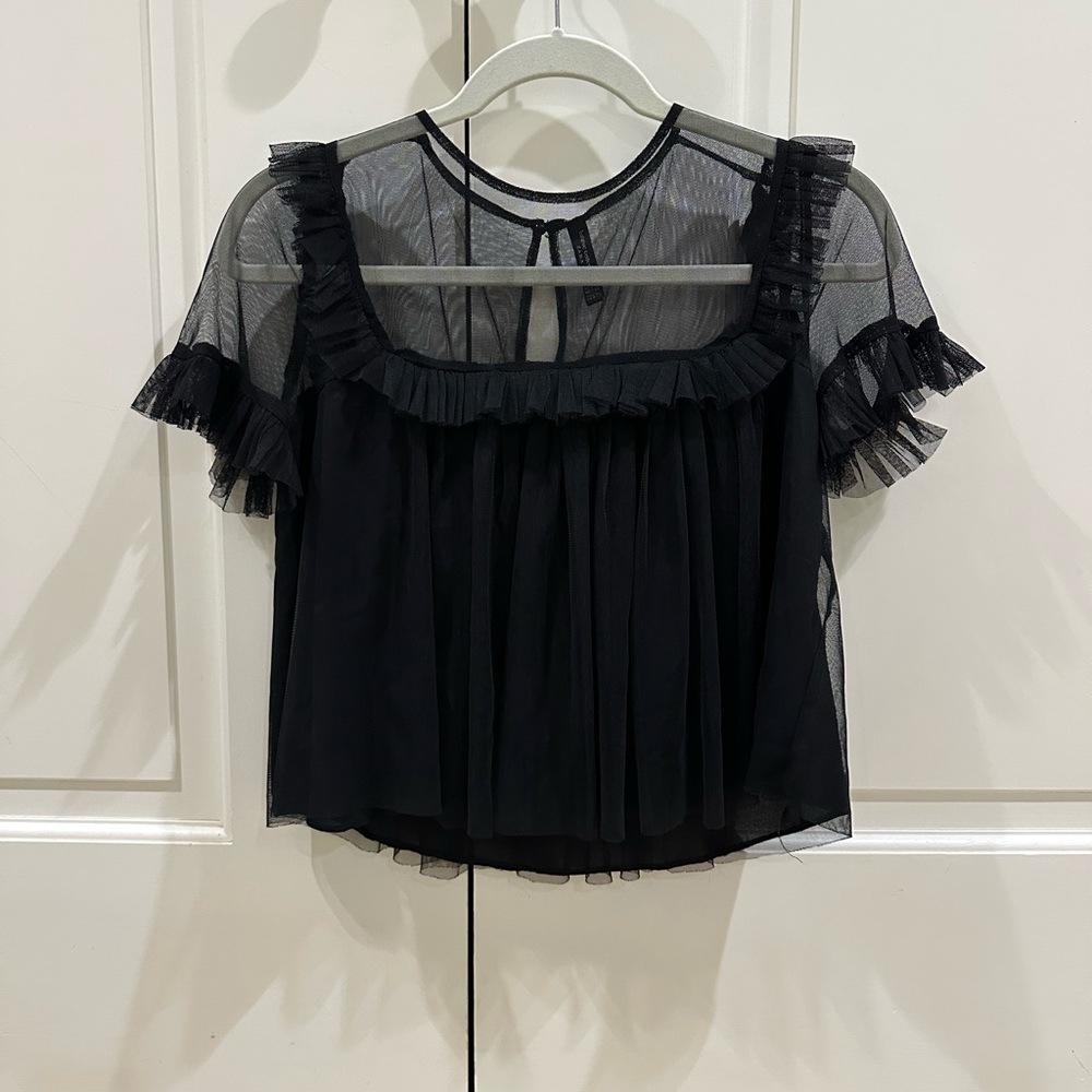 Black Sheer Ruffle Blouse